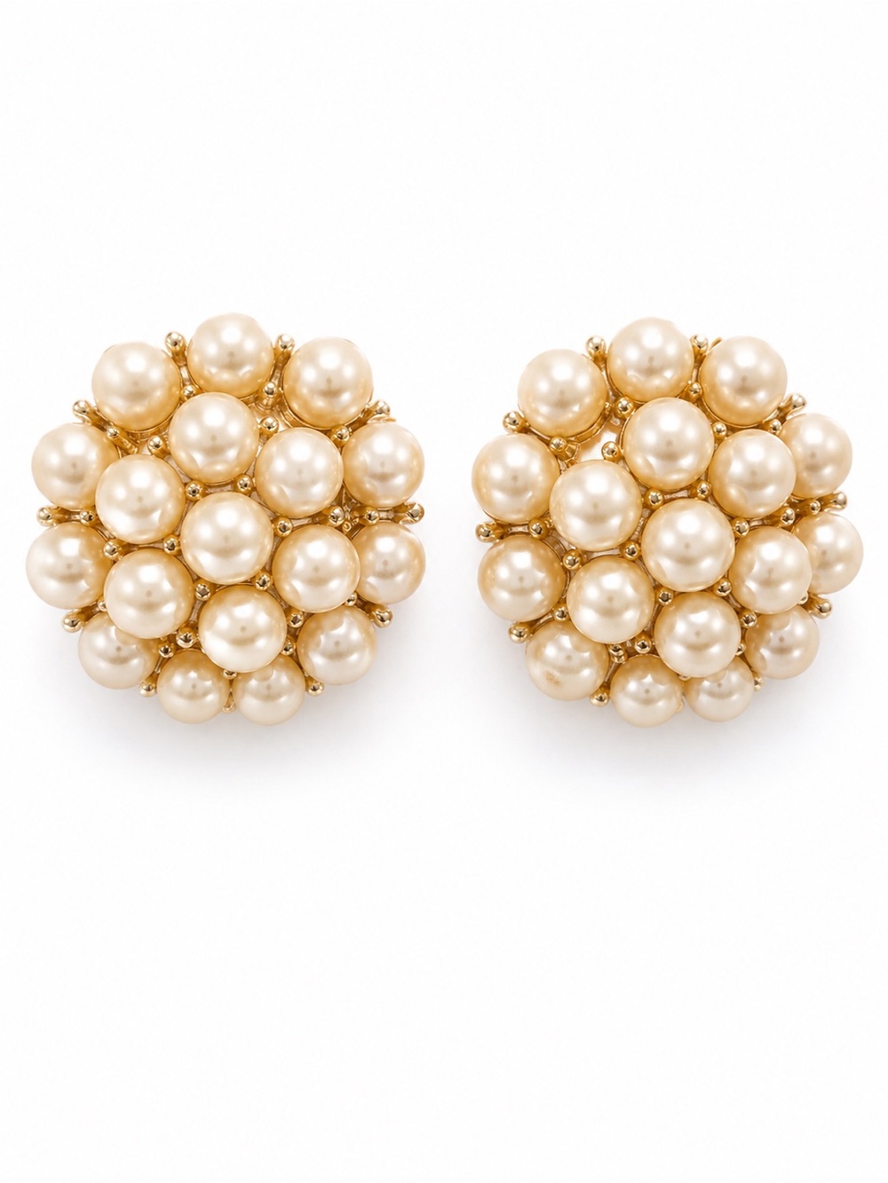 Vintage Signed Napier Faux Pearl Cluster Clip-On‎ Earrings Gold Tone Designer